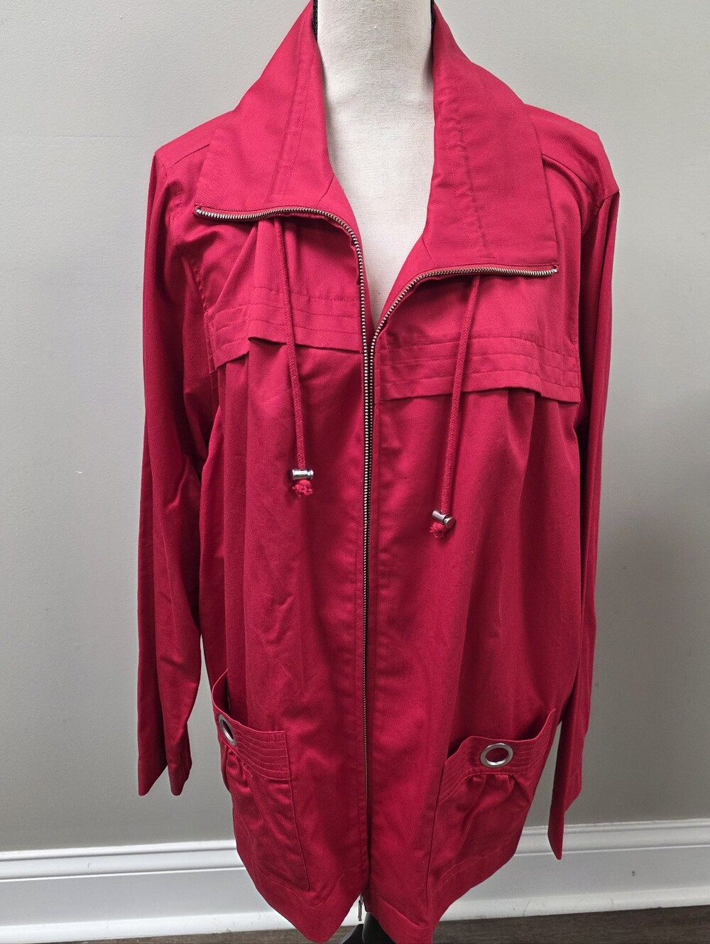CJ Banks Bright Red Zip-Front Utility Jacket Size 3XL